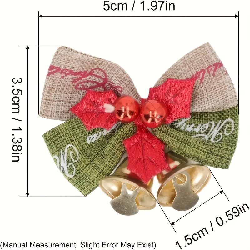 10Piece Christmas Ribbon Bows With Bells  Mini Red  Green Ornaments For Gift Boxes Trees  Wedding D 2