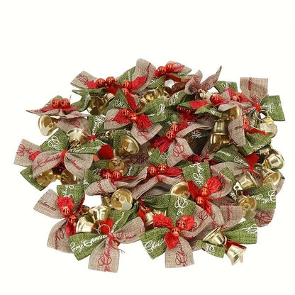 10Piece Christmas Ribbon Bows With Bells  Mini Red  Green Ornaments For Gift Boxes Trees  Wedding D 3