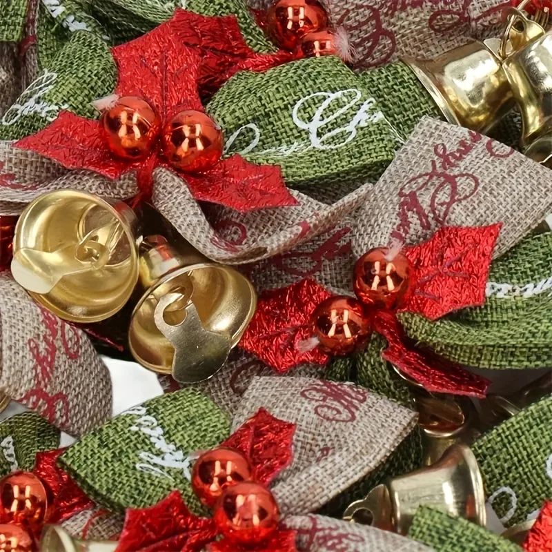 10Piece Christmas Ribbon Bows With Bells  Mini Red  Green Ornaments For Gift Boxes Trees  Wedding D 4