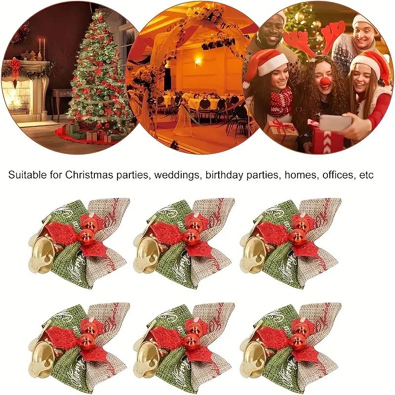 10Piece Christmas Ribbon Bows With Bells  Mini Red  Green Ornaments For Gift Boxes Trees  Wedding D 5