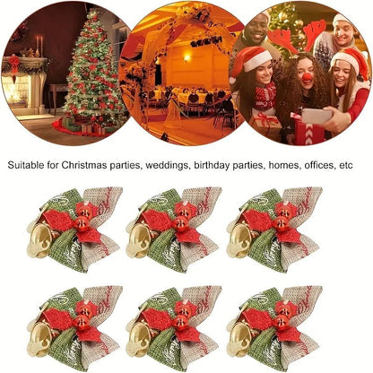 10Piece Christmas Ribbon Bows With Bells  Mini Red  Green Ornaments For Gift Boxes Trees  Wedding D 5