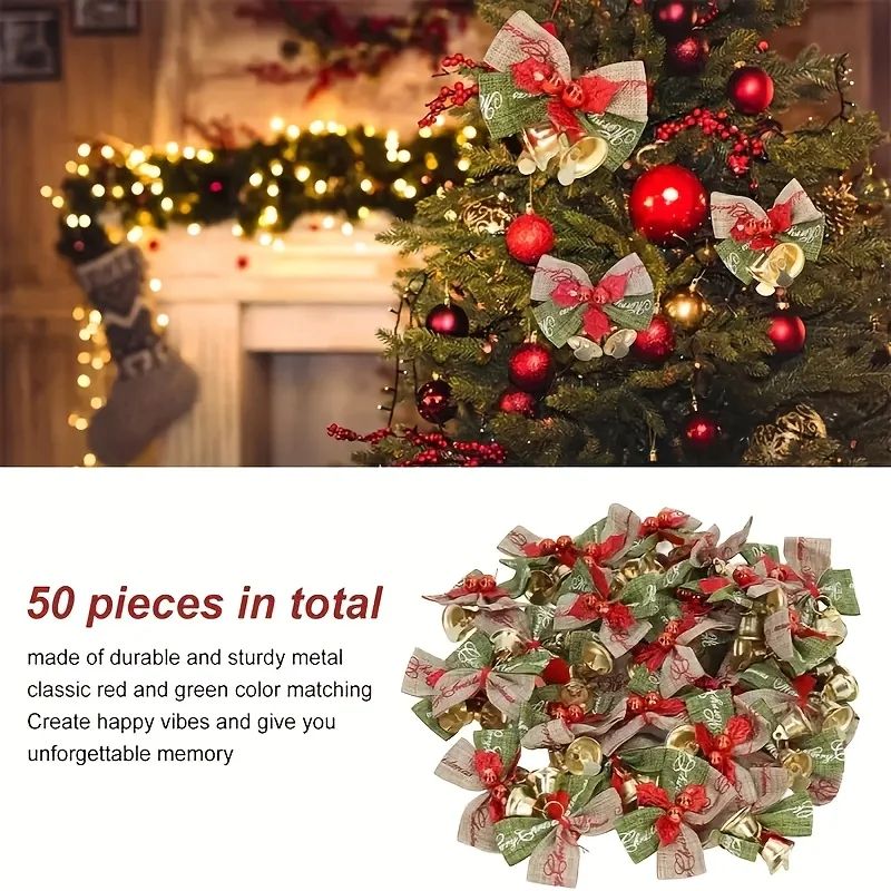 10Piece Christmas Ribbon Bows With Bells  Mini Red  Green Ornaments For Gift Boxes Trees  Wedding D 6