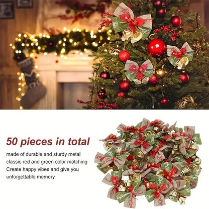 10Piece Christmas Ribbon Bows With Bells  Mini Red  Green Ornaments For Gift Boxes Trees  Wedding D 6