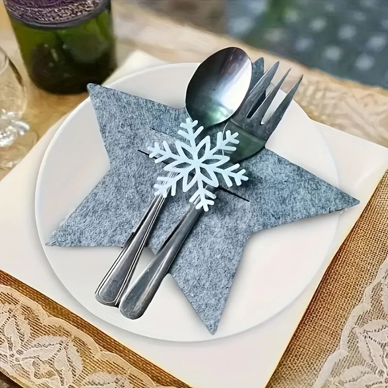 12-Piece Christmas Star Placemat Set – Snowflake Knife & Fork Holders for Holiday Table Decorations & Party Accessories