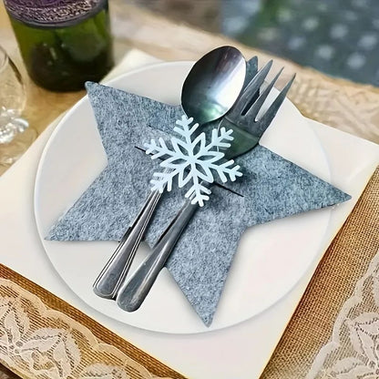 12-Piece Christmas Star Placemat Set – Snowflake Knife & Fork Holders for Holiday Table Decorations & Party Accessories
