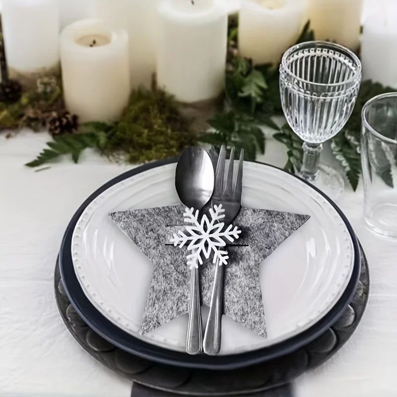 12Piece Christmas Star Placemat Set  Snowflake Knife  Fork Holders For Holiday Table Decorations  P 1