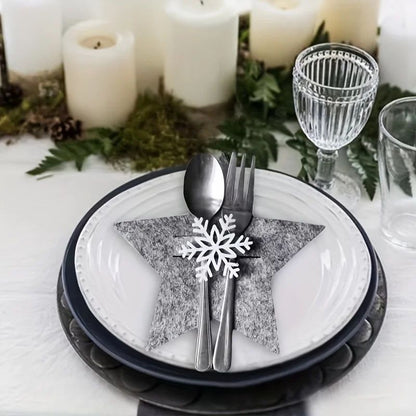 12Piece Christmas Star Placemat Set  Snowflake Knife  Fork Holders For Holiday Table Decorations  P 1