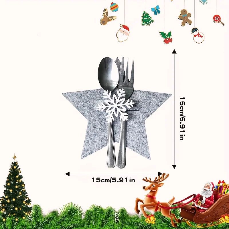 12Piece Christmas Star Placemat Set  Snowflake Knife  Fork Holders For Holiday Table Decorations  P 2