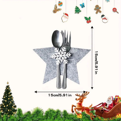 12Piece Christmas Star Placemat Set  Snowflake Knife  Fork Holders For Holiday Table Decorations  P 2
