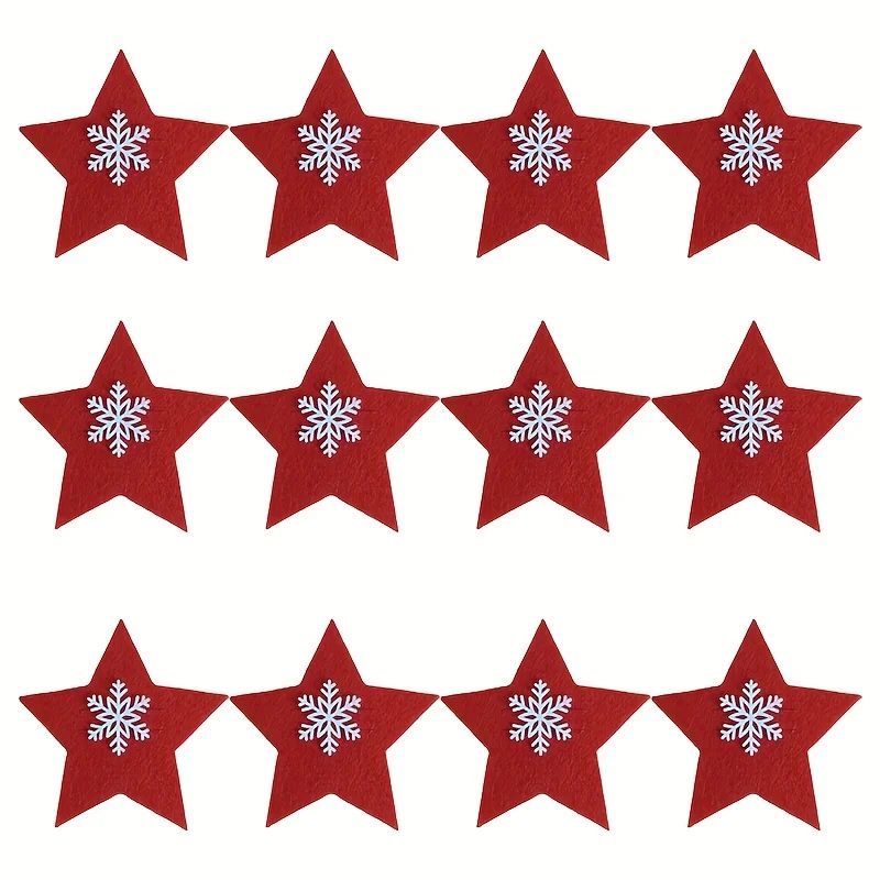 12Piece Christmas Star Placemat Set  Snowflake Knife  Fork Holders For Holiday Table Decorations  P 5