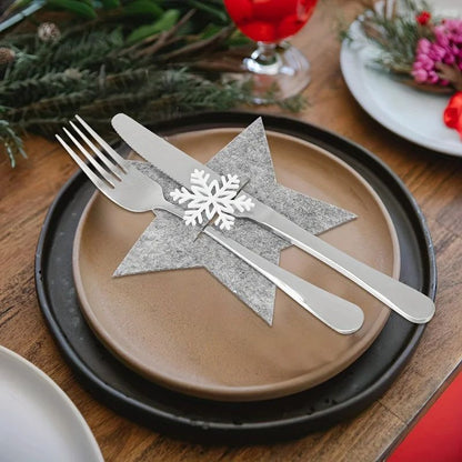 12Piece Christmas Star Placemat Set  Snowflake Knife  Fork Holders For Holiday Table Decorations  P 3