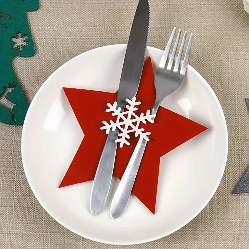 12Piece Christmas Star Placemat Set  Snowflake Knife  Fork Holders For Holiday Table Decorations  P 4
