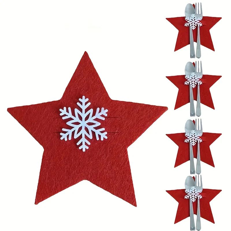 12Piece Christmas Star Placemat Set  Snowflake Knife  Fork Holders For Holiday Table Decorations  P 7