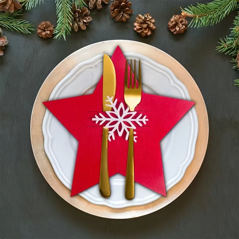 12Piece Christmas Star Placemat Set  Snowflake Knife  Fork Holders For Holiday Table Decorations  P 8