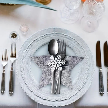 12Piece Christmas Star Placemat Set  Snowflake Knife  Fork Holders For Holiday Table Decorations  P 9