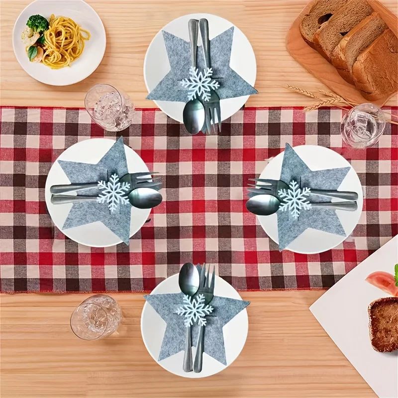 12Piece Christmas Star Placemat Set  Snowflake Knife  Fork Holders For Holiday Table Decorations  P 10
