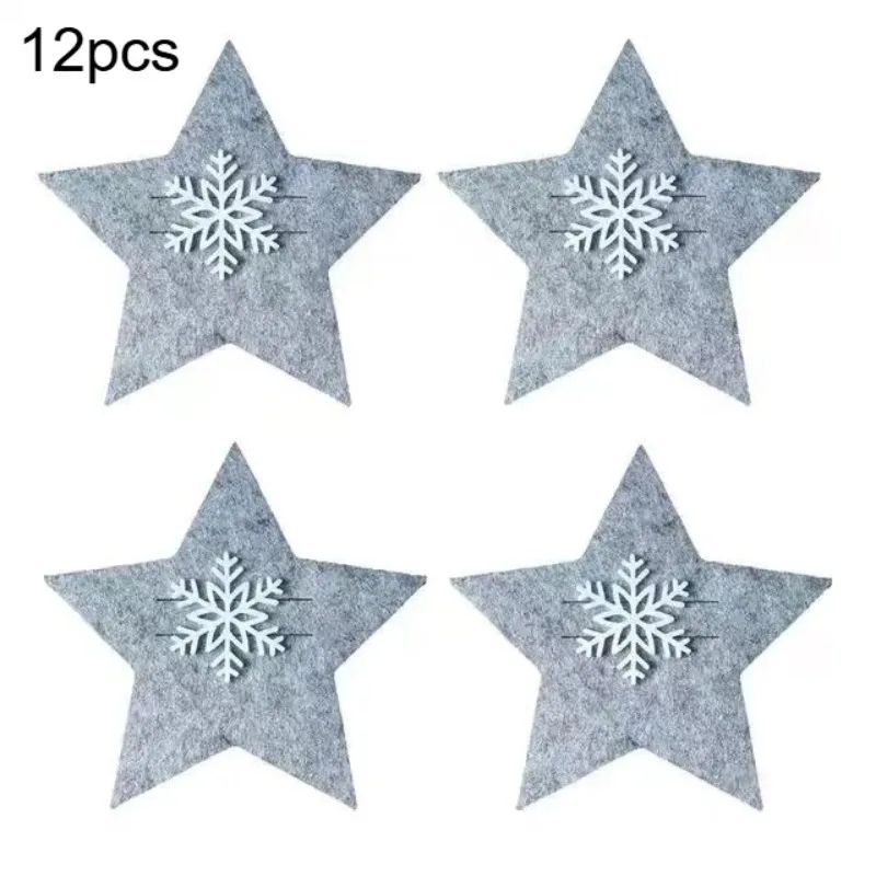 12Piece Christmas Star Placemat Set  Snowflake Knife  Fork Holders For Holiday Table Decorations  P 13