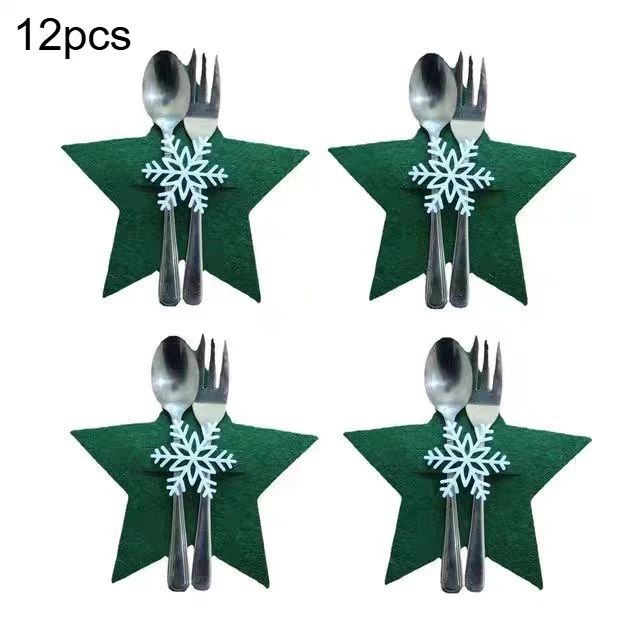 12Piece Christmas Star Placemat Set  Snowflake Knife  Fork Holders For Holiday Table Decorations  P 12