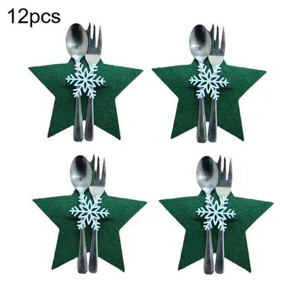12Piece Christmas Star Placemat Set  Snowflake Knife  Fork Holders For Holiday Table Decorations  P 12