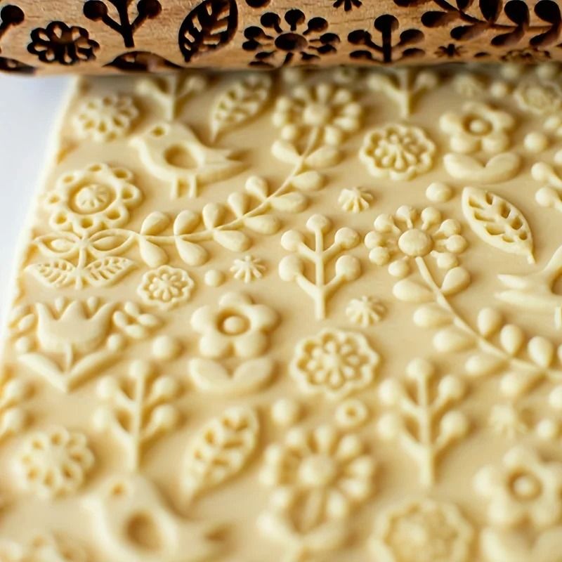 Embossed Wooden Rolling Pin with Laser Engraved Pattern