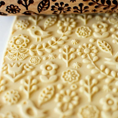 Embossed Wooden Rolling Pin with Laser Engraved Pattern
