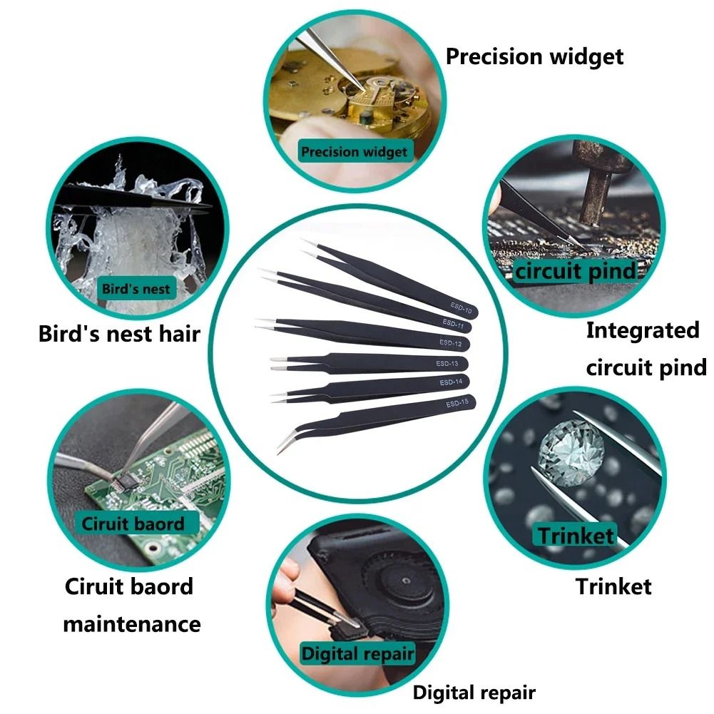 Anti Static Stainless Steel Precision Tweezer Set 6 Piece 5