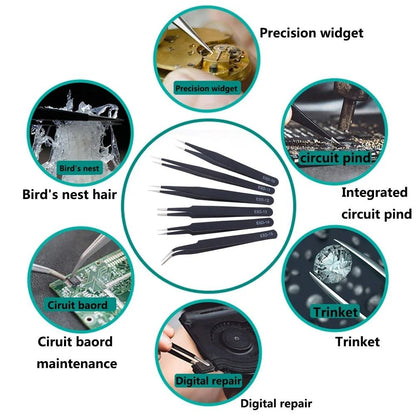 Anti Static Stainless Steel Precision Tweezer Set 6 Piece 5