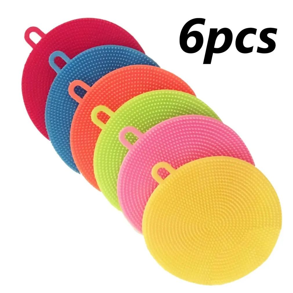 Silicone Cleaning Brush Set 6 Piece Soft Scrubbing Pads for Kitchen Use