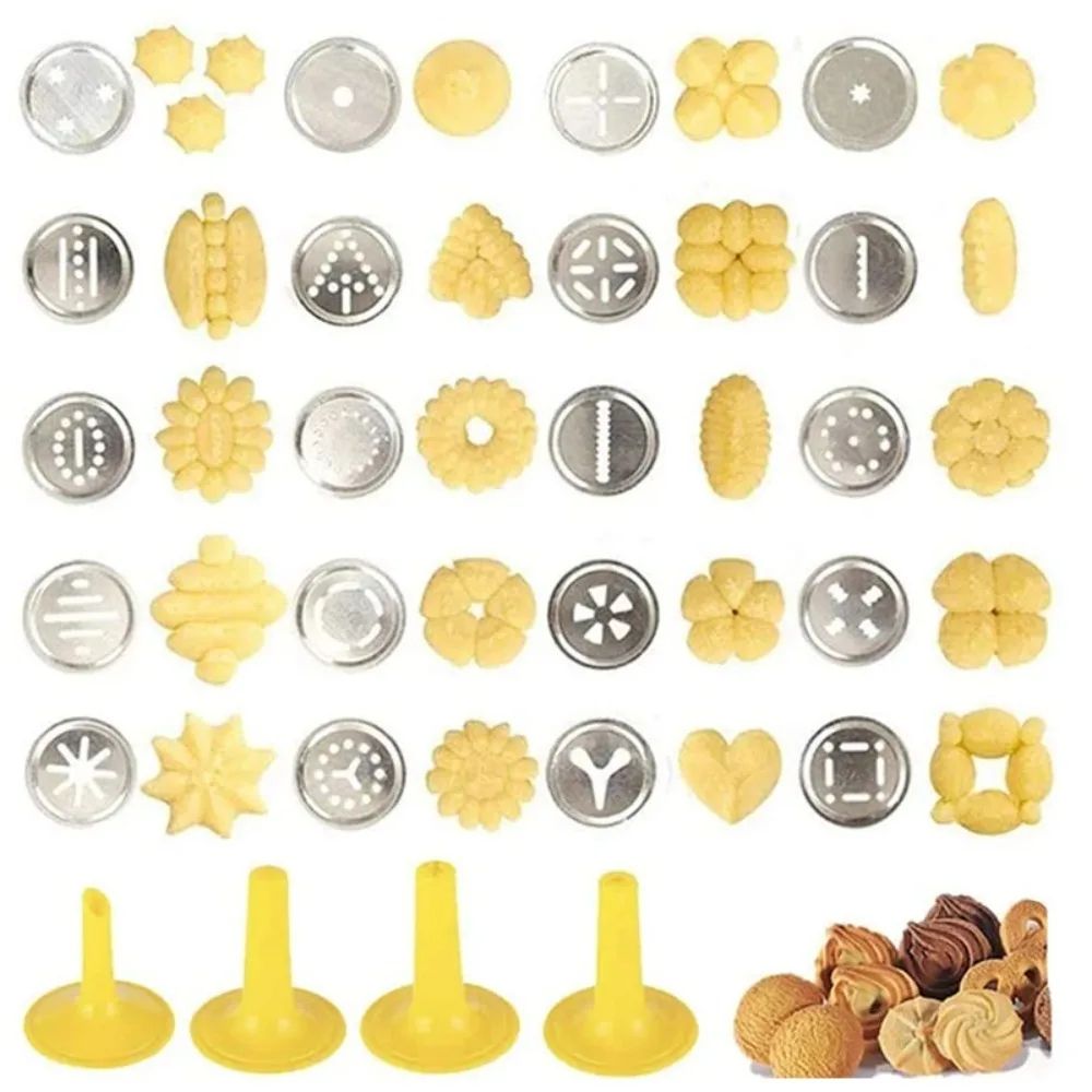 Premium Stainless Steel Cookie Press Gun Set  DIY Cookie Maker Tools With 20 Shape Plates  4 Nozzle
