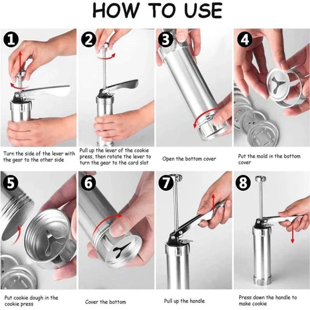Premium Stainless Steel Cookie Press Gun Set  DIY Cookie Maker Tools With 20 Shape Plates  4 Nozzle
