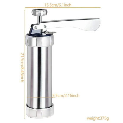 Premium Stainless Steel Cookie Press Gun Set  DIY Cookie Maker Tools With 20 Shape Plates  4 Nozzle