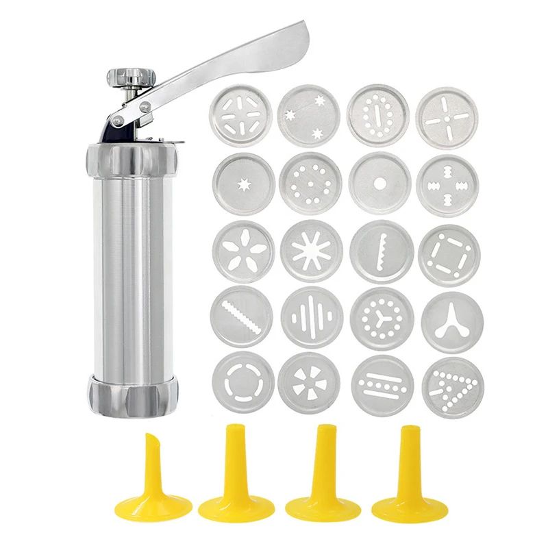 Premium Stainless Steel Cookie Press Gun Set  DIY Cookie Maker Tools With 20 Shape Plates  4 Nozzle
