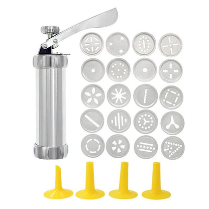 Premium Stainless Steel Cookie Press Gun Set  DIY Cookie Maker Tools With 20 Shape Plates  4 Nozzle