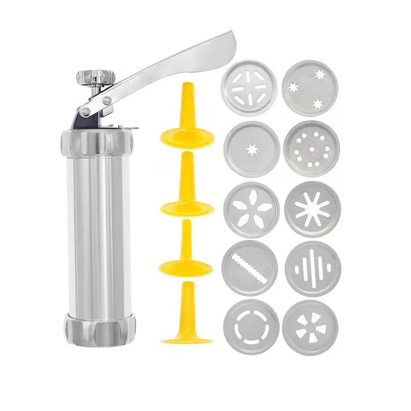 Premium Stainless Steel Cookie Press Gun Set  DIY Cookie Maker Tools With 20 Shape Plates  4 Nozzle
