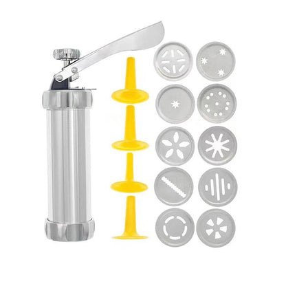 Premium Stainless Steel Cookie Press Gun Set  DIY Cookie Maker Tools With 20 Shape Plates  4 Nozzle
