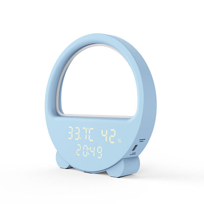 Desktop Clock, Multifunctional Night Light Temperature and Humidity Meter, Bedside Lamp with Voice Wake-up Control