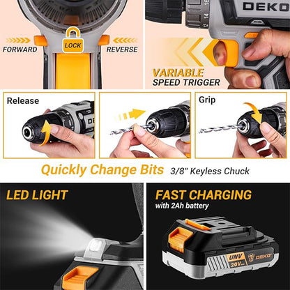 Men Cordless Drill Kit with Battery, Essential Manual Repair Tools, Basic Toolbox for Home Use