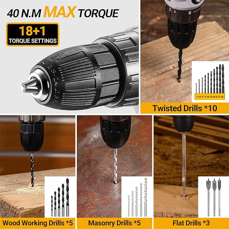 Men Cordless Drill Kit with Battery, Essential Manual Repair Tools, Basic Toolbox for Home Use