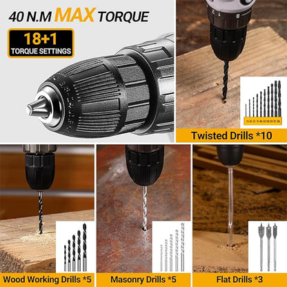 Men Cordless Drill Kit with Battery, Essential Manual Repair Tools, Basic Toolbox for Home Use