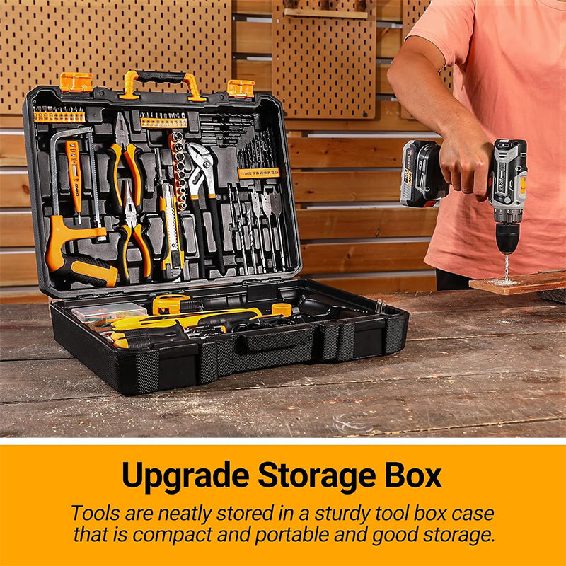 Men Cordless Drill Kit with Battery, Essential Manual Repair Tools, Basic Toolbox for Home Use