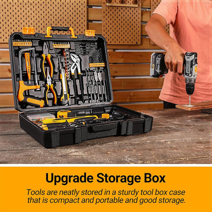 Men Cordless Drill Kit with Battery, Essential Manual Repair Tools, Basic Toolbox for Home Use