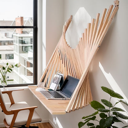 Solid Wood Wall Mounted Folding Desk Creative Hanging Wall Table For Computer Use 2