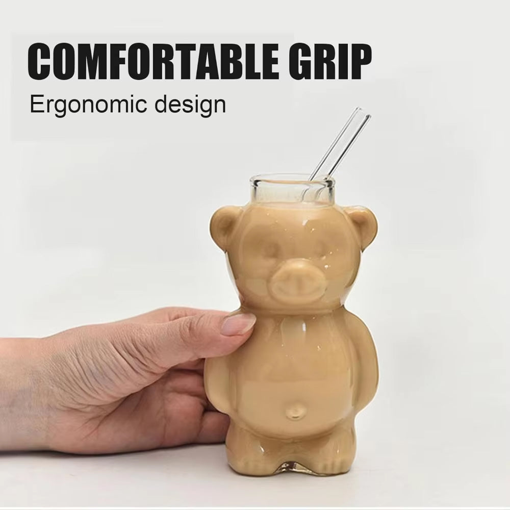 Creative Milk Coffee Water Cups Cartoon Bear Shaped Coffee Mug Cute Bear Mug Glass Cup With Straw T 3