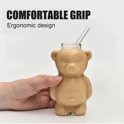 Creative Milk Coffee Water Cups Cartoon Bear Shaped Coffee Mug Cute Bear Mug Glass Cup With Straw T 3
