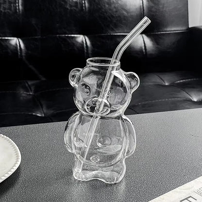 Creative Milk Coffee Water Cups Cartoon Bear Shaped Coffee Mug Cute Bear Mug Glass Cup With Straw T 6