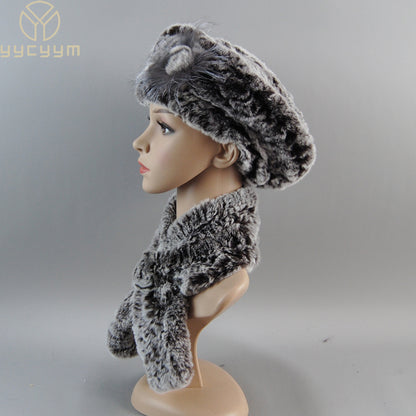 Women Fashion Rex Rabbit Fur Hats Scarves And Caps Warm Real Fur Hat Muffler Winter Fur Scarf Sets 1