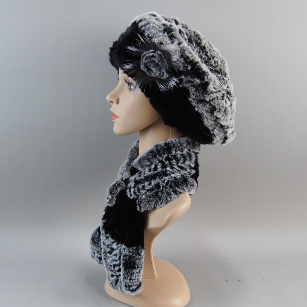 Women Fashion Rex Rabbit Fur Hats Scarves And Caps Warm Real Fur Hat Muffler Winter Fur Scarf Sets 4