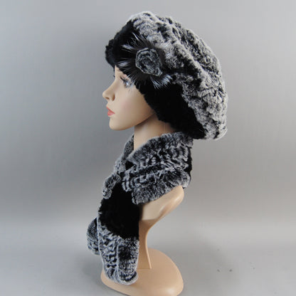 Women Fashion Rex Rabbit Fur Hats Scarves And Caps Warm Real Fur Hat Muffler Winter Fur Scarf Sets 4