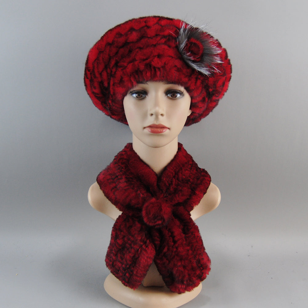 Women Fashion Rex Rabbit Fur Hats Scarves And Caps Warm Real Fur Hat Muffler Winter Fur Scarf Sets 7