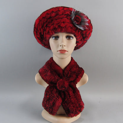 Women Fashion Rex Rabbit Fur Hats Scarves And Caps Warm Real Fur Hat Muffler Winter Fur Scarf Sets 7